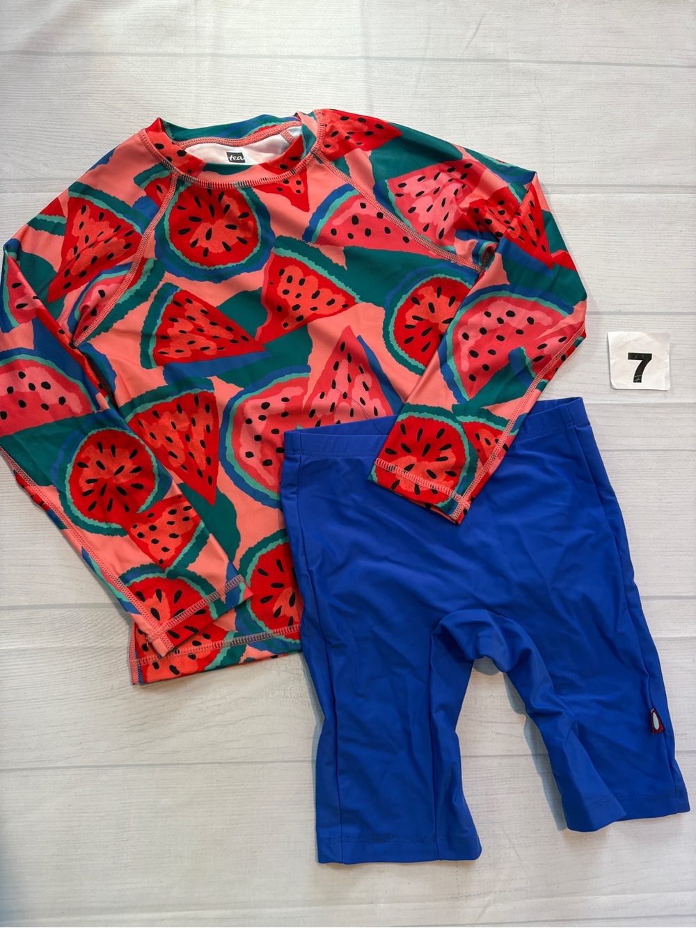 Tea Collection Watermelon Print Rashguard & Royal Blue Swim Shorts